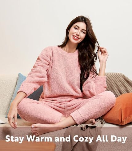 DAVID ARCHY Women's Thickened Fleece Pajamas Warm Soft Fluffy Winter Loungewear Thermal Sleep Pjs Set with Pockets in Saudi Arabia