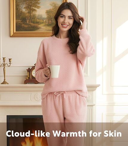 DAVID ARCHY Women's Thickened Fleece Pajamas Warm Soft Fluffy Winter Loungewear Thermal Sleep Pjs Set with Pockets in Saudi Arabia