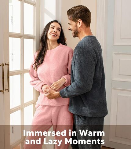 DAVID ARCHY Women's Thickened Fleece Pajamas Warm Soft Fluffy Winter Loungewear Thermal Sleep Pjs Set with Pockets in Saudi Arabia