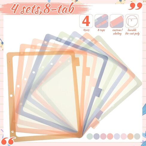 4 Set 8 Tab Binder Dividers for 3 Ring 8.5 x 11 Inch Plastic Binder Dividers with Tabs Multicolor Letter Size Page Dividers 3 Hole Punch Clear File Organizer for School(Morandi Color) in Saudi Arabia