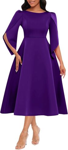 Women's Vintage Retro Tea Dress Round Neck High Waist Petal Sleeve A Line Cocktail Midi Dress in Saudi Arabia