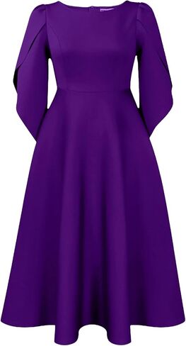 Women's Vintage Retro Tea Dress Round Neck High Waist Petal Sleeve A Line Cocktail Midi Dress in Saudi Arabia