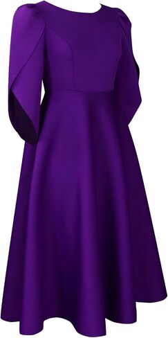 Women's Vintage Retro Tea Dress Round Neck High Waist Petal Sleeve A Line Cocktail Midi Dress in Saudi Arabia