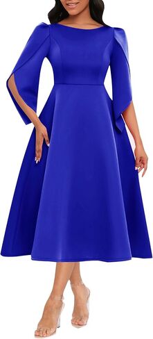 Women's Vintage Retro Tea Dress Round Neck High Waist Petal Sleeve A Line Cocktail Midi Dress in Kuwait
