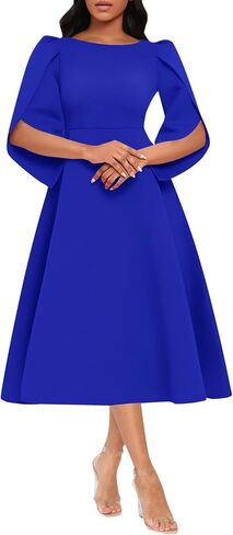 Women's Vintage Retro Tea Dress Round Neck High Waist Petal Sleeve A Line Cocktail Midi Dress in Kuwait