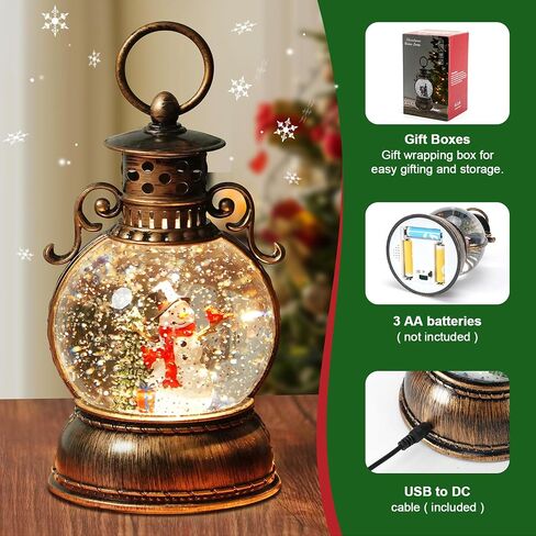 عيد الميلاد سنو غلوب فانوس المياه المتلألئة مشهد رجل ثلج مع الموسيقى والمؤقت، USB مبطن / بطارية تعمل فانوس المياه المضاء لهدايا عيد الميلاد الديكور in Kuwait