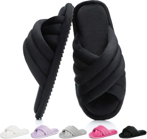 GOEWY Cross Band Slippers for Women with Cozy Memory Foam Machine Washable | Open Toe Summer Cute Slipper,Soft Black House Shoes Slides,Indoor Outdoor Non-Slip Slip On,Gifts for Women Ladies Her Mom in Saudi Arabia