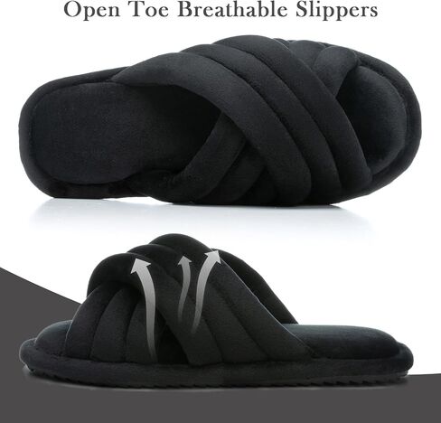 GOEWY Cross Band Slippers for Women with Cozy Memory Foam Machine Washable | Open Toe Summer Cute Slipper,Soft Black House Shoes Slides,Indoor Outdoor Non-Slip Slip On,Gifts for Women Ladies Her Mom in Saudi Arabia