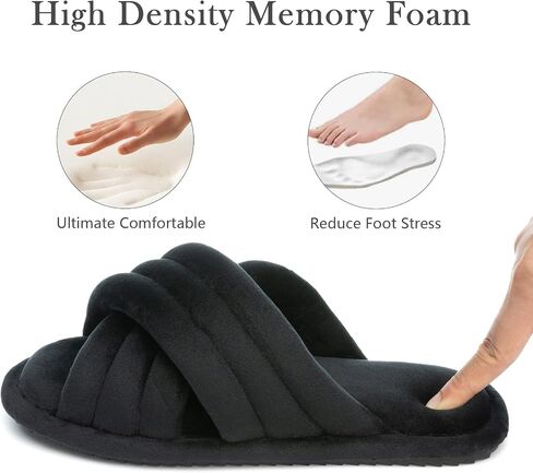 GOEWY Cross Band Slippers for Women with Cozy Memory Foam Machine Washable | Open Toe Summer Cute Slipper,Soft Black House Shoes Slides,Indoor Outdoor Non-Slip Slip On,Gifts for Women Ladies Her Mom in Saudi Arabia