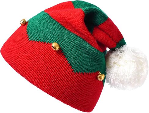 Christmas Elf-Hats Knitted Beanies-Hat for Women Men - Santa Skull Cap with Pompom in Saudi Arabia