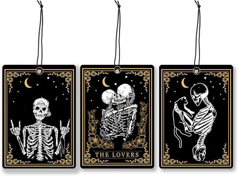 Funny Gothic Halloween Skeleton Lavender Car Air Freshener, Witchy Tarot Cards Celestial Hanging Air Freshener 3 Pcs for Cars Closet Drawer Books, Goth Car Accessories Mirror Decor for Women in Saudi Arabia