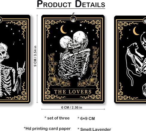 Funny Gothic Halloween Skeleton Lavender Car Air Freshener, Witchy Tarot Cards Celestial Hanging Air Freshener 3 Pcs for Cars Closet Drawer Books, Goth Car Accessories Mirror Decor for Women in Saudi Arabia