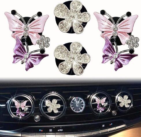 4 Pcs Bling Butterfly and Silver Daisy Car Air Fresheners Vent Clips Diffuser Vent Clip Rhinestone Diamond Decoration Car Interior Decor Cute Accessories for Women, Automotive Air Fresheners (Pink, 2) in Saudi Arabia