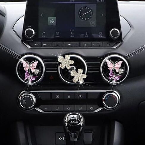 4 Pcs Bling Butterfly and Silver Daisy Car Air Fresheners Vent Clips Diffuser Vent Clip Rhinestone Diamond Decoration Car Interior Decor Cute Accessories for Women, Automotive Air Fresheners (Pink, 2) in Saudi Arabia