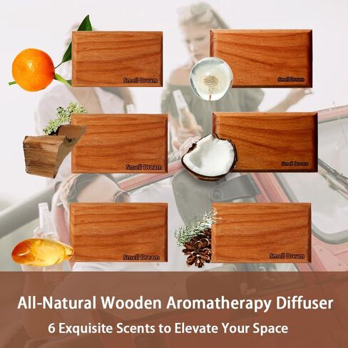 Wooden Car Aromatherapy Diffuser, 6 Natural Scents Collection with Teak, Amber, and Cabana Fragrances (Pine/Starter Kit) in Saudi Arabia