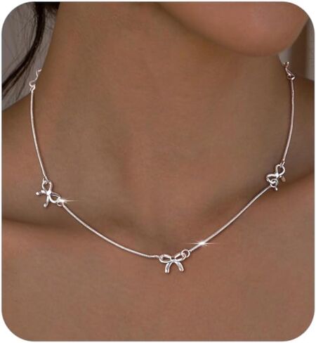 MBW Bow Necklaces for Women Trendy, Dainty Layered 14K Gold Plated Cute Bow Pearl Heart Pendant Choker Necklace Stack Love Choker Waterproof Fashion Jewelry Set Gift for Women Mom in Saudi Arabia
