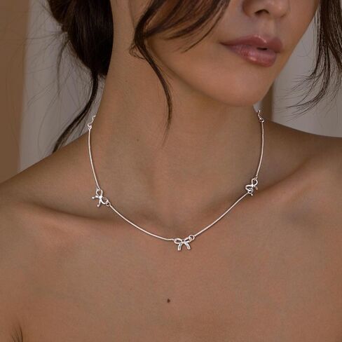 MBW Bow Necklaces for Women Trendy, Dainty Layered 14K Gold Plated Cute Bow Pearl Heart Pendant Choker Necklace Stack Love Choker Waterproof Fashion Jewelry Set Gift for Women Mom in Saudi Arabia
