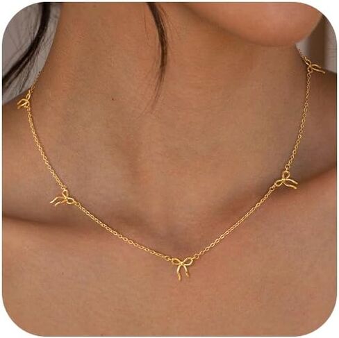 MBW Bow Necklaces for Women Trendy, Dainty Layered 14K Gold Plated Cute Bow Pearl Heart Pendant Choker Necklace Stack Love Choker Waterproof Fashion Jewelry Set Gift for Women Mom in Saudi Arabia