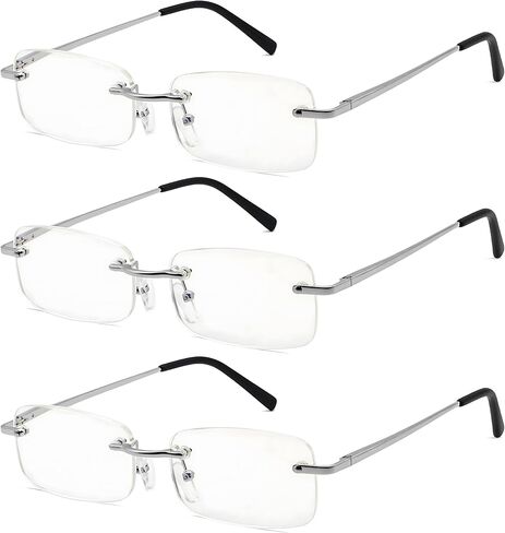 Rimless Reading Glasses - Blue Light Blocking Frameless Readers with Spring Hinge for Women Men 2 Pairs 2.00 in Kuwait
