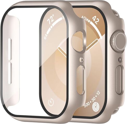 Smiling 2 Pack Case Built in Tempered Glass Screen Protector Compatible with Apple Watch Ultra 2/Ultra 49mm, Hard PC Case Overall Protective Cover- 1 Black + 1 Transparent in Saudi Arabia