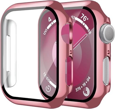 Smiling 2 Pack Case Built in Tempered Glass Screen Protector Compatible with Apple Watch Ultra 2/Ultra 49mm, Hard PC Case Overall Protective Cover- 1 Black + 1 Transparent in Saudi Arabia