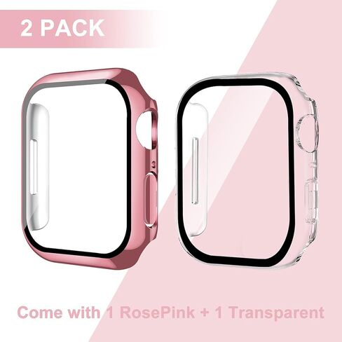 Smiling 2 Pack Case Built in Tempered Glass Screen Protector Compatible with Apple Watch Ultra 2/Ultra 49mm, Hard PC Case Overall Protective Cover- 1 Black + 1 Transparent in Saudi Arabia