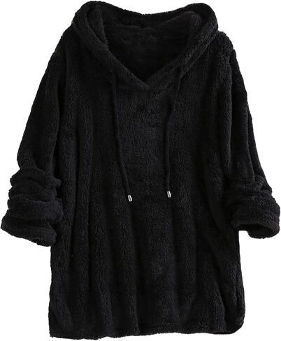 Lu's Chic Women's Sweatshirt Sherpa Fleece Hoodie Oversized Pullover Fuzzy Pajama Tops in Saudi Arabia
