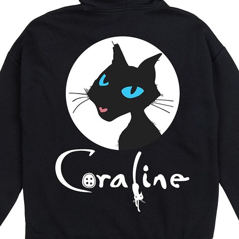 Bioworld Coraline Black Cat in White Circular Frame Graphic, Title Logo on Black Cat Hoodie Adult in Saudi Arabia