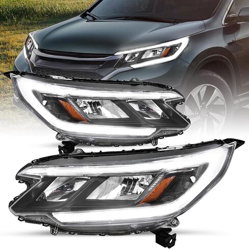 مجموعة مصابيح أمامية SOCKIR بديلة لمصابيح الهالوجين 2015-2016 Honda CR-V مع غطاء أسود LED DRL مع عاكس كهرماني (L+R) in Kuwait