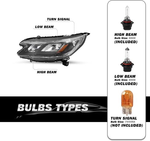 مجموعة مصابيح أمامية SOCKIR بديلة لمصابيح الهالوجين 2015-2016 Honda CR-V مع غطاء أسود LED DRL مع عاكس كهرماني (L+R) in Kuwait