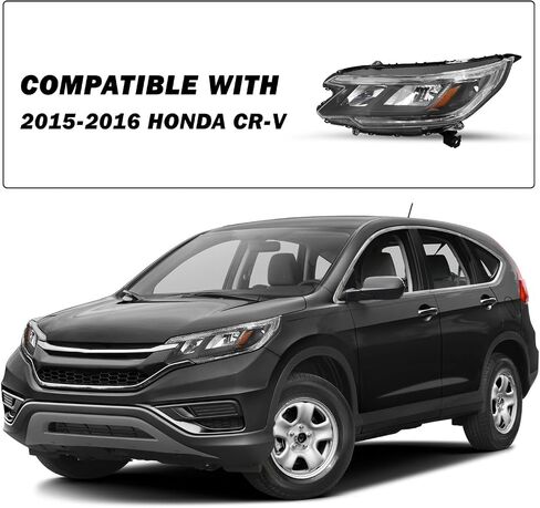 مجموعة مصابيح أمامية SOCKIR بديلة لمصابيح الهالوجين 2015-2016 Honda CR-V مع غطاء أسود LED DRL مع عاكس كهرماني (L+R) in Kuwait