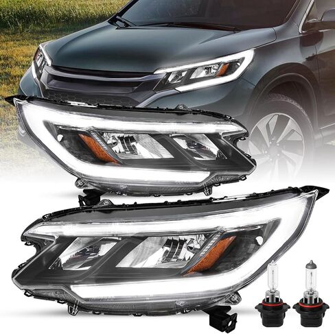 مجموعة مصابيح أمامية SOCKIR بديلة لمصابيح الهالوجين 2015-2016 Honda CR-V مع غطاء أسود LED DRL مع عاكس كهرماني (L+R) in Kuwait