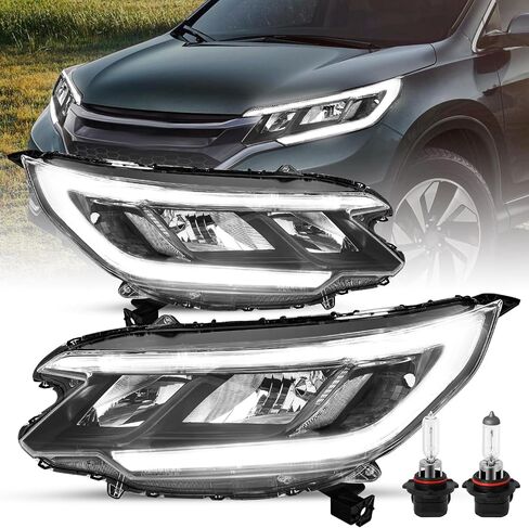 مجموعة مصابيح أمامية SOCKIR بديلة لمصابيح الهالوجين 2015-2016 Honda CR-V مع غطاء أسود LED DRL مع عاكس كهرماني (L+R) in Kuwait