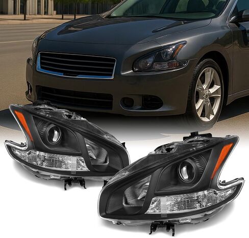 AKKON - For Maxima Halogen Type Black Bezel Projector Headlights Front Lamps Left + Right Side Replacement Set in Saudi Arabia