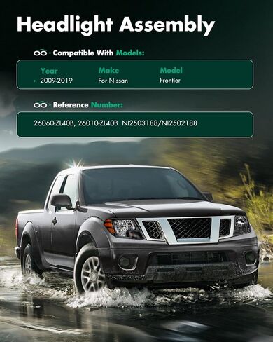 SCITOO Headlight Assembly Fit 2009-2019 For Nissan Frontier Pair Headlamps Black Housing 26060-ZL40A(Bulbs Not Included) in Saudi Arabia