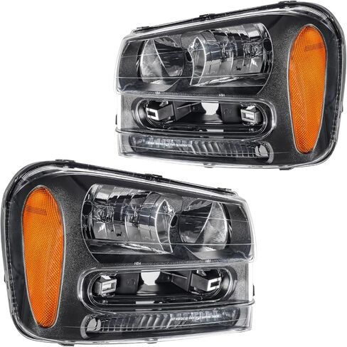 PHILTOP Headlights Assembly for 2002-2009 Chevy Trailblazer,2002-2006 Trailblazer EXT,Halogen Headlamp Black Housing Clear Lens Amber Reflector OE Replacement Driver and Passenger Side（Without Bulb in Saudi Arabia