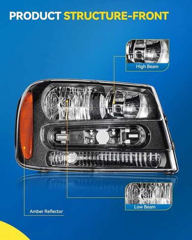 PHILTOP Headlights Assembly for 2002-2009 Chevy Trailblazer,2002-2006 Trailblazer EXT,Halogen Headlamp Black Housing Clear Lens Amber Reflector OE Replacement Driver and Passenger Side（Without Bulb in Saudi Arabia