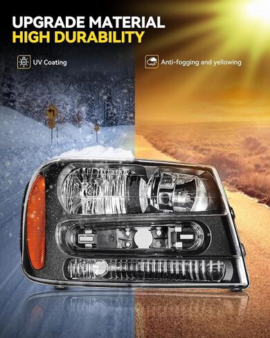 PHILTOP Headlights Assembly for 2002-2009 Chevy Trailblazer,2002-2006 Trailblazer EXT,Halogen Headlamp Black Housing Clear Lens Amber Reflector OE Replacement Driver and Passenger Side（Without Bulb in Saudi Arabia