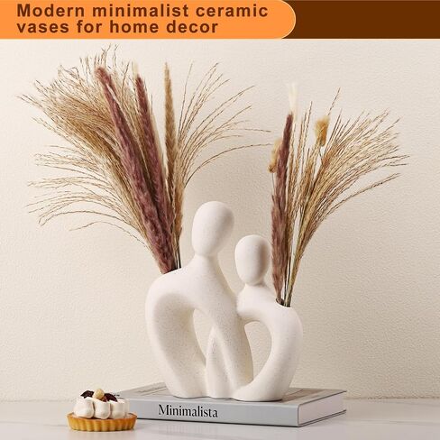 White Ceramic Vase,Rustic Vase Decor, Decorative Modern Flower Vase for Home Decor Farmhouse, Table, Shelf, Office,Centerpieces, Entryway, Pampas Grass in Saudi Arabia