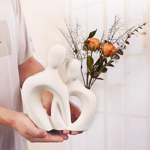 White Ceramic Vase,Rustic Vase Decor, Decorative Modern Flower Vase for Home Decor Farmhouse, Table, Shelf, Office,Centerpieces, Entryway, Pampas Grass in Saudi Arabia