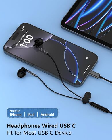 2Pack USB C Headphones Wired, Apple USBC Corded Earbuds & in-Ear Headphones with Microphone for iPhone 16 15 Pro Max, Samsung Ear Buds Wired Earphones for Galaxy S24 S23 Ultra, Google Pixel Earbuds in Saudi Arabia