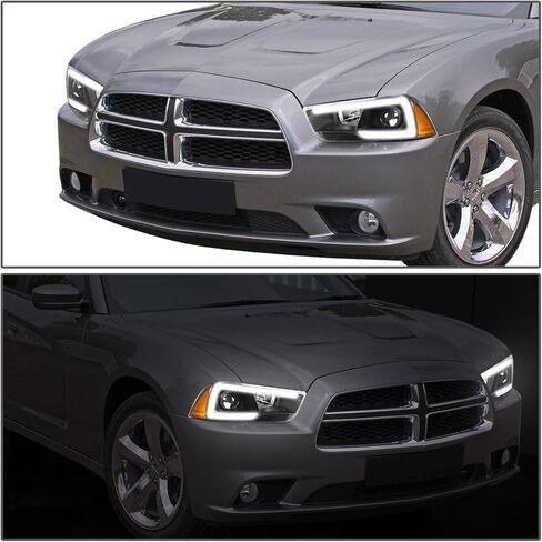 مجموعة المصابيح الأمامية لجهاز العرض LED DRL ثلاثية الأبعاد من Auto Dynasty متوافقة مع دودج تشارجر 2011 2012 2013 2014، جانب السائق والراكب، غطاء أسود in Kuwait