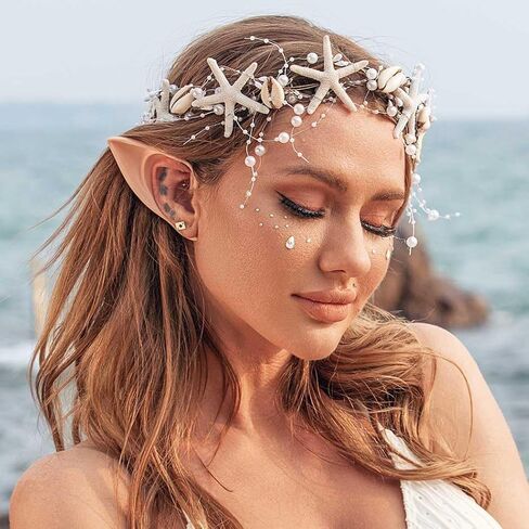 Unicra Starfish Headband Pearl Bride Wedding Hair Vine Shell Bridal Headpiece Beach Hair Accessories for Women and Girls (White Brown, Free Size) in Kuwait