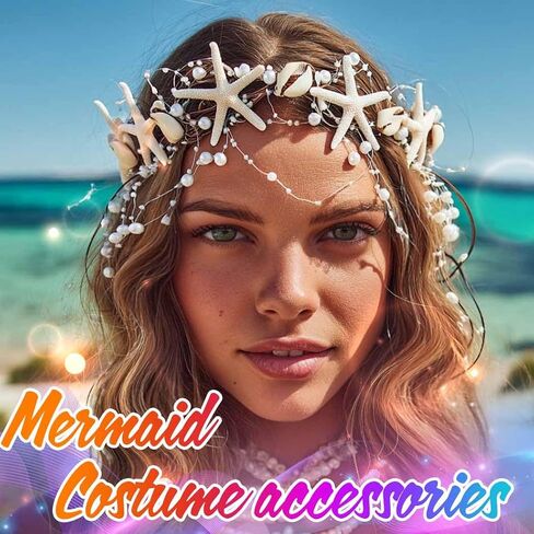 Unicra Starfish Headband Pearl Bride Wedding Hair Vine Shell Bridal Headpiece Beach Hair Accessories for Women and Girls (White Brown, Free Size) in Kuwait