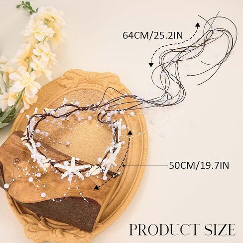 Unicra Starfish Headband Pearl Bride Wedding Hair Vine Shell Bridal Headpiece Beach Hair Accessories for Women and Girls (White Brown, Free Size) in Kuwait