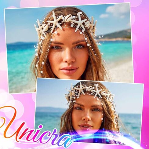 Unicra Starfish Headband Pearl Bride Wedding Hair Vine Shell Bridal Headpiece Beach Hair Accessories for Women and Girls (White Brown, Free Size) in Kuwait