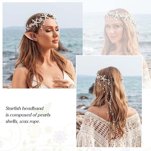 Unicra Starfish Headband Pearl Bride Wedding Hair Vine Shell Bridal Headpiece Beach Hair Accessories for Women and Girls (White Brown, Free Size) in Kuwait