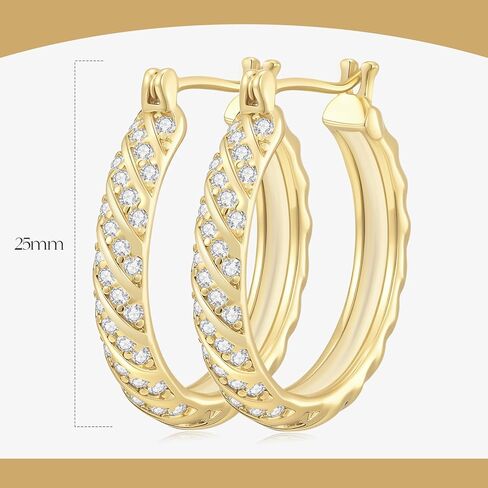 14K أقراط طارة ذهب للنساء 14K أقراط الذهب والمجوهرات دوامة مكعب زركونيا الأطواق السميكة هيبوالرجينيك المرأة Huggie القرط 25/30 مللي متر in Kuwait