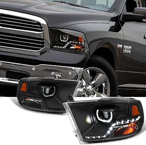AKKON - For 2009-2018 Dodge Ram 1500 2500 3500 Halo LED Angel Eye Projector Black Pair Headlights Headlamps Housing in Saudi Arabia