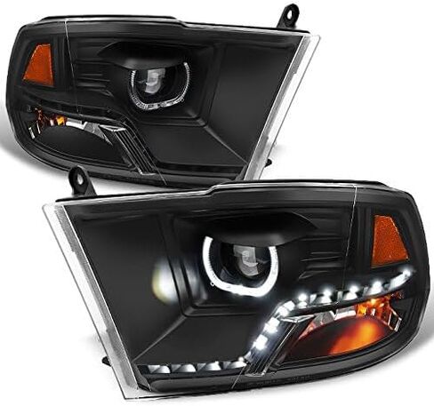 AKKON - For 2009-2018 Dodge Ram 1500 2500 3500 Halo LED Angel Eye Projector Black Pair Headlights Headlamps Housing in Saudi Arabia